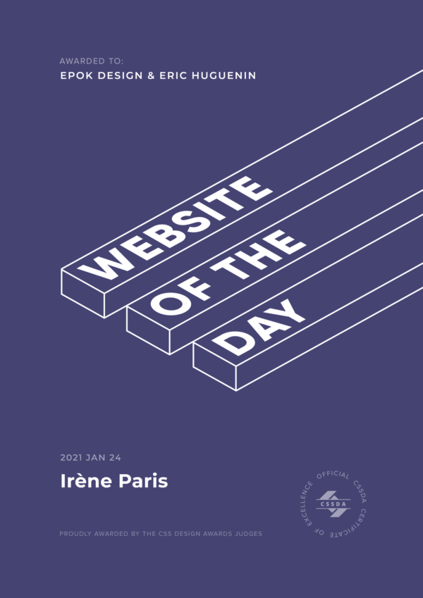 Website of the Day CSS Design Awards, Irène Paris