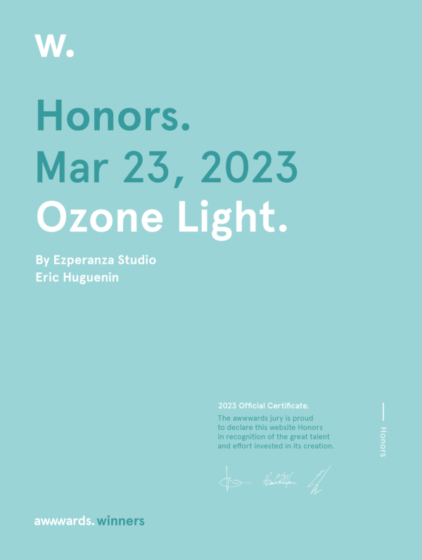 Mention honorable Awwwards, Ozone Light