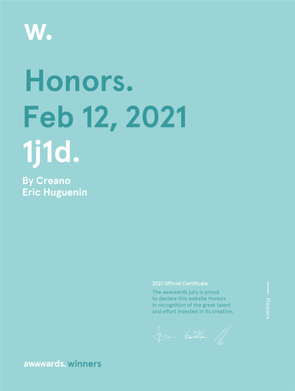 Mention honorable Awwwards, 1J1D