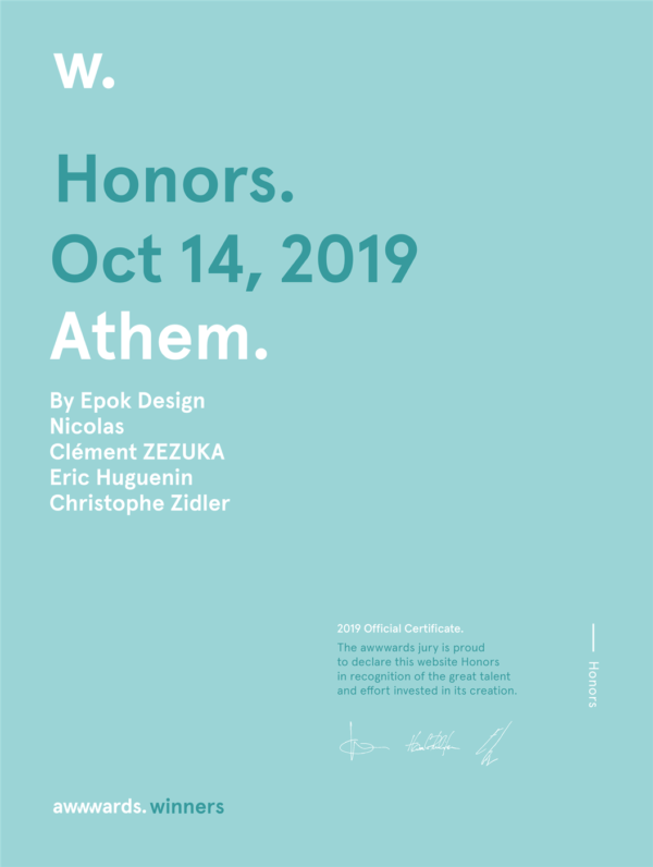 Mention honorable Awwwards, Athem