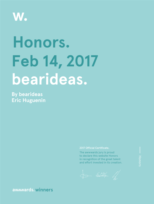 Mention honorable Awwwards, Bearideas