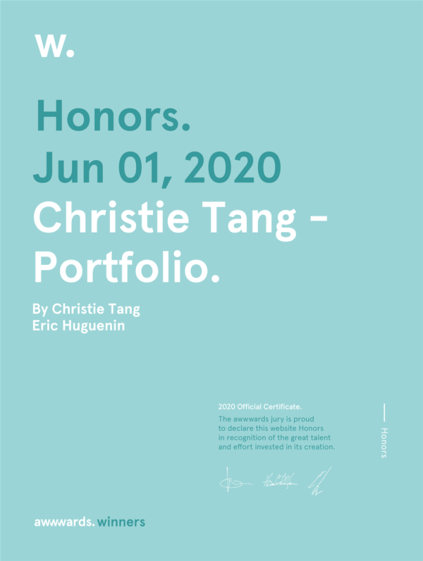 Mention honorable Awwwards, Christie Tang - Portfolio