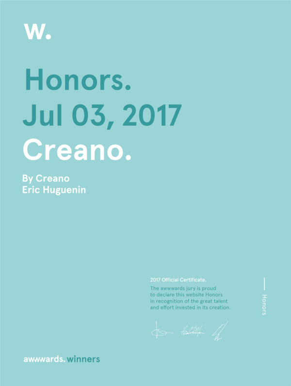 Mention honorable Awwwards, Creano