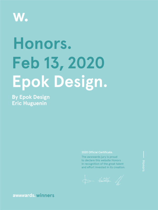 Mention honorable Awwwards, Epok Design 20