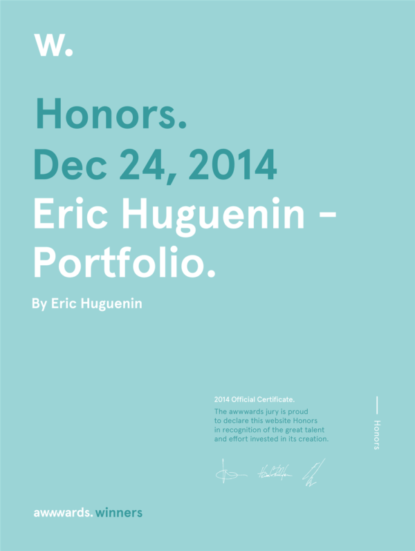 Mention honorable Awwwards, Eric Huguenin - Portfolio 14