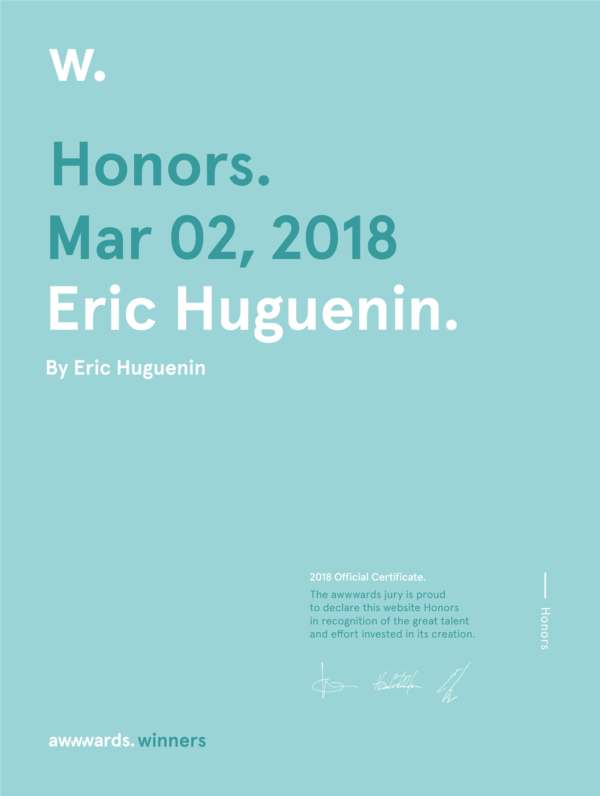 Mention honorable Awwwards, Eric Huguenin - Portfolio 18