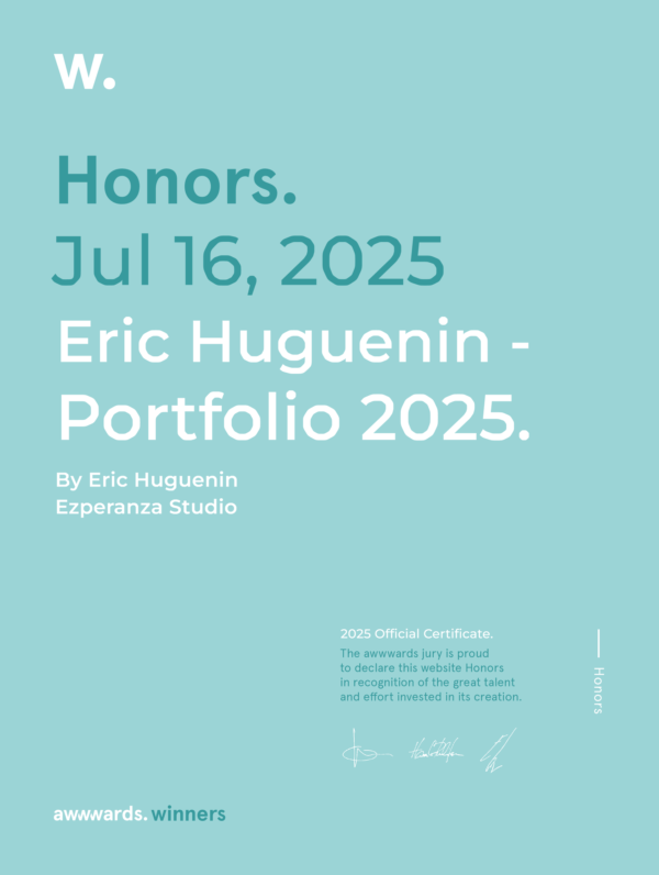 Mention honorable Awwwards, Eric Huguenin - Portfolio 25
