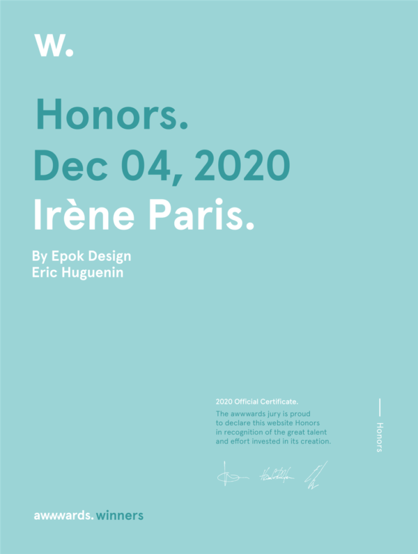 Mention honorable Awwwards, Irène Paris