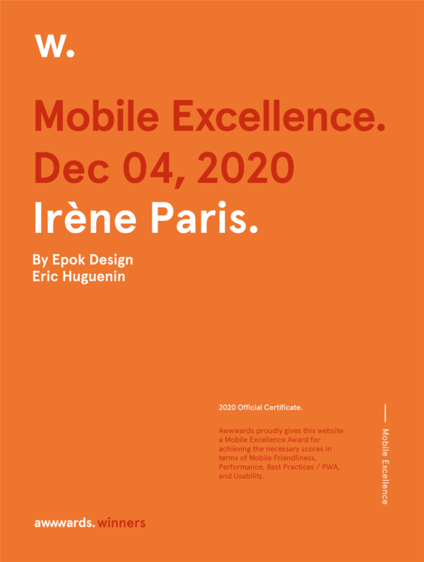 Mobile Excellence Awwwards, Irène Paris