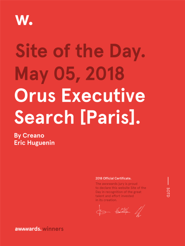 Site of the Day Awwwards, Orus Executive Search