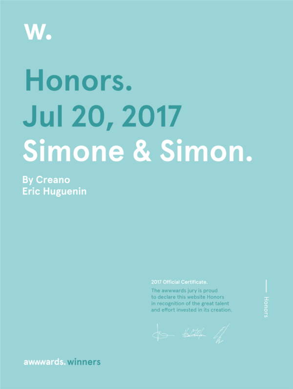 Mention honorable Awwwards, Simone & Simon