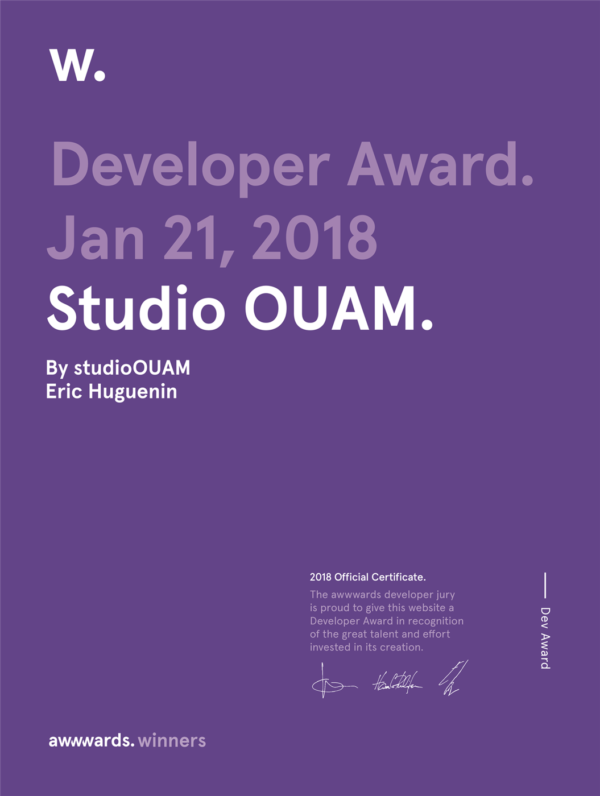 Developer Award Awwwards, Studio OUAM
