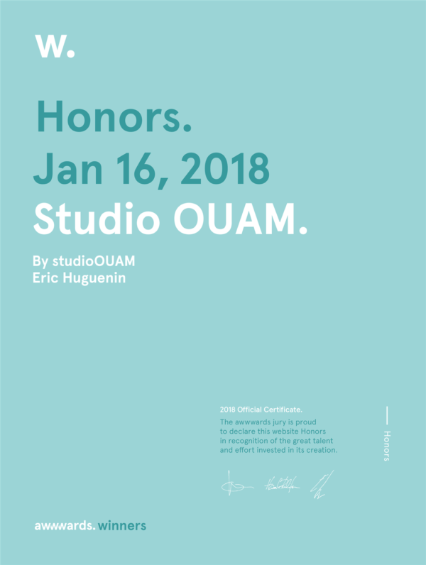 Mention honorable Awwwards, Studio OUAM