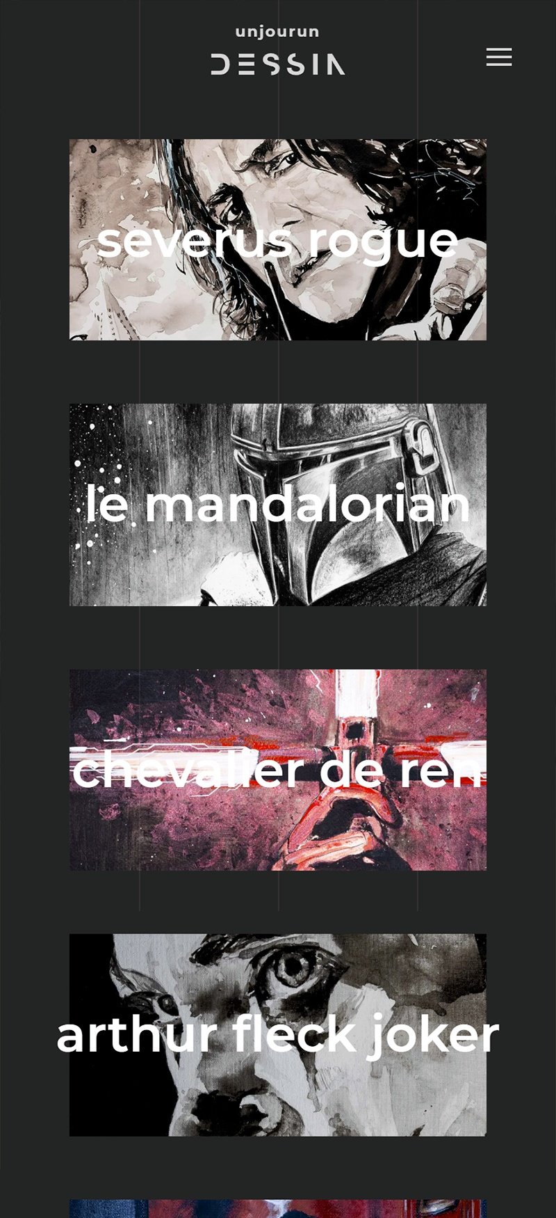 Un Jour Un Dessin. Page « je suis » sur mobile : la présentation de l'auteur, en regard d'un de ses dessins.