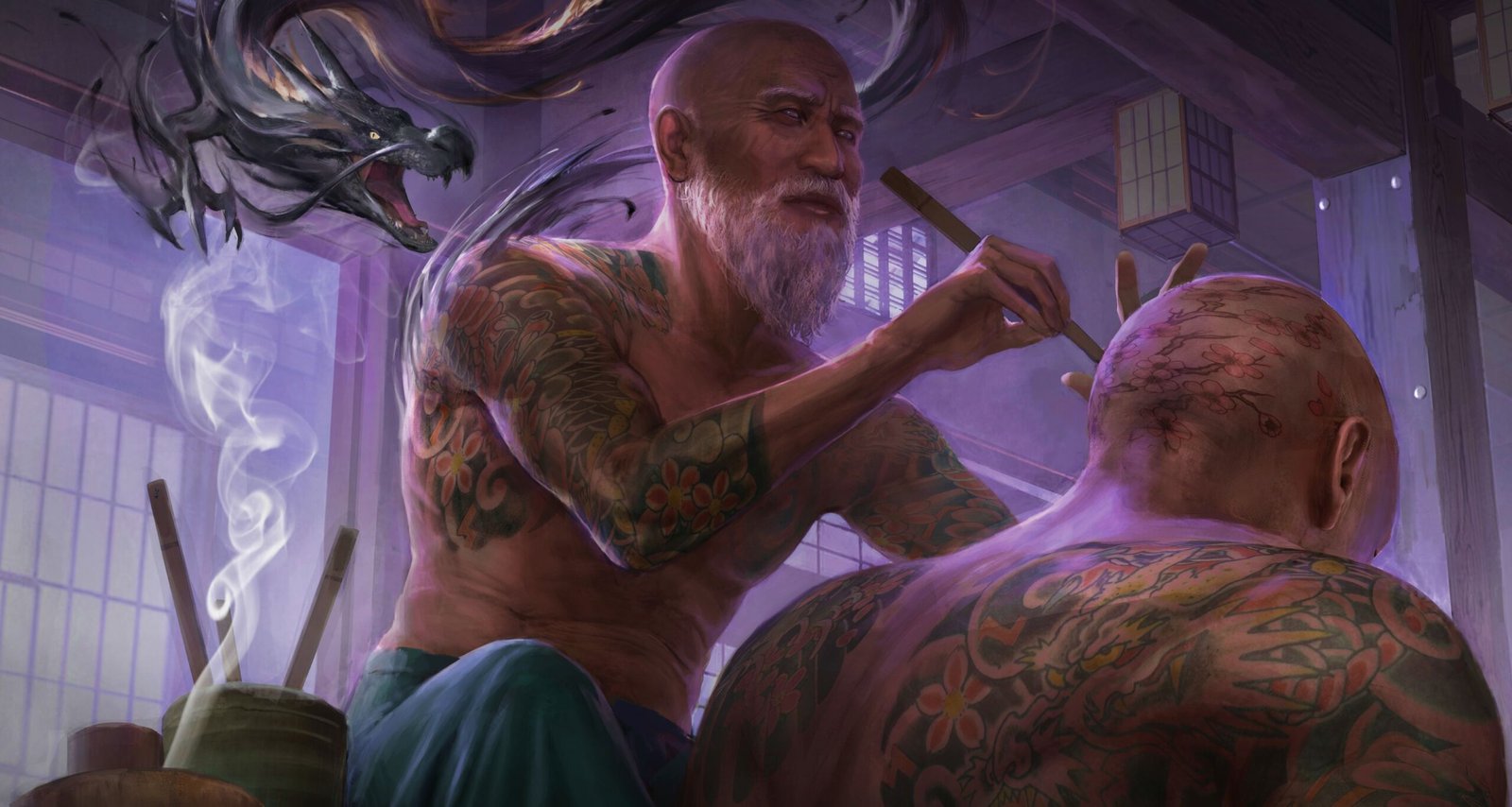 Legend of the Five Rings. Illustration pleine largeur de l'univers Legend of the Five Rings, utilisée en séparateur sur le site.